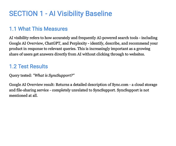 AI visibility baseline assessment - current scores across all audit categories