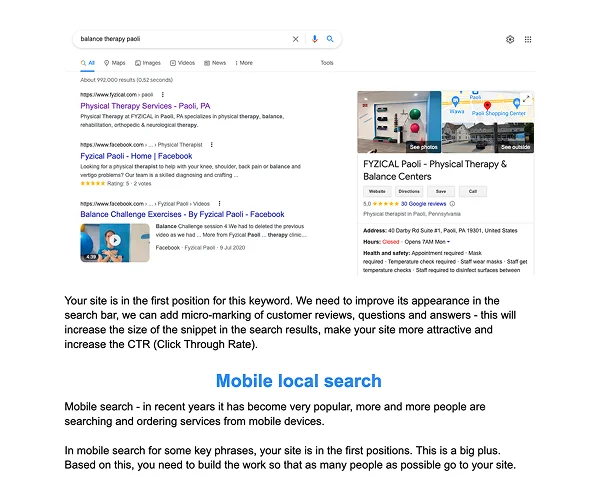 Mobile search audit showing hidden CTA button and mobile usability issues