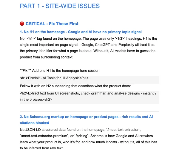 Site-wide issues - full list of problems found