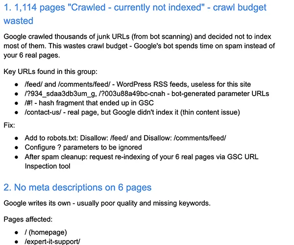 Crawled but not indexed - 1,114 URLs wasting crawl budget