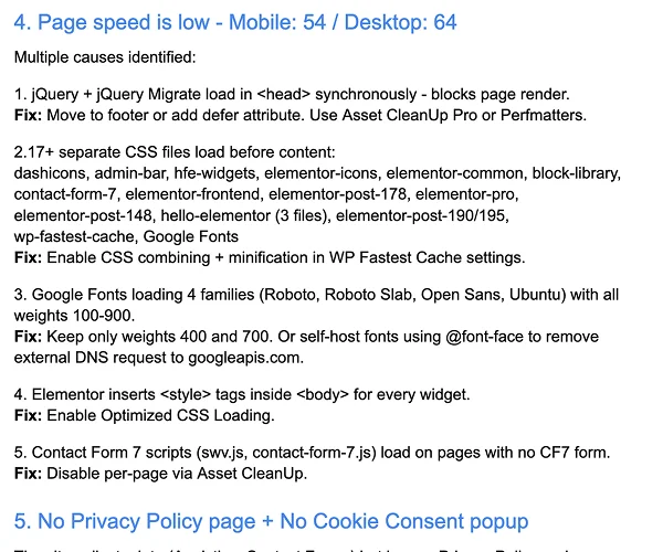 Low PageSpeed - 54 mobile / 64 desktop