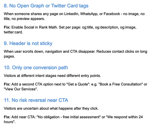 No Open Graph tags and non-sticky header