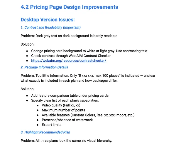 Pricing page design improvements - missing FAQ schema, unclear value proposition, and CTA issues