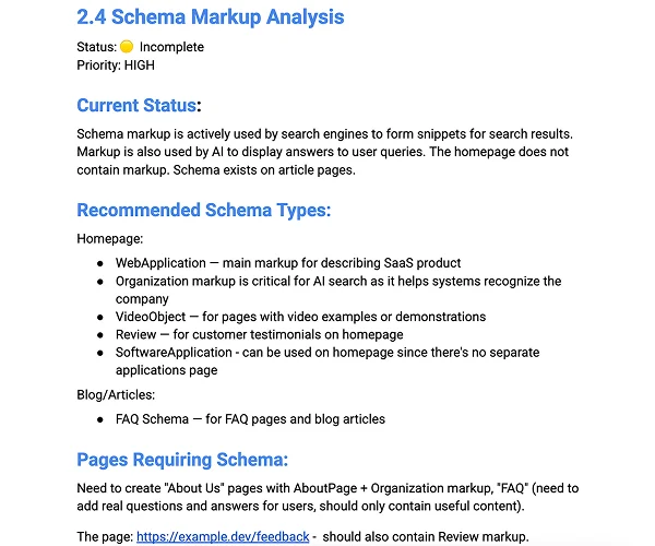 Schema markup analysis - missing Organization, WebApplication, and FAQ structured data