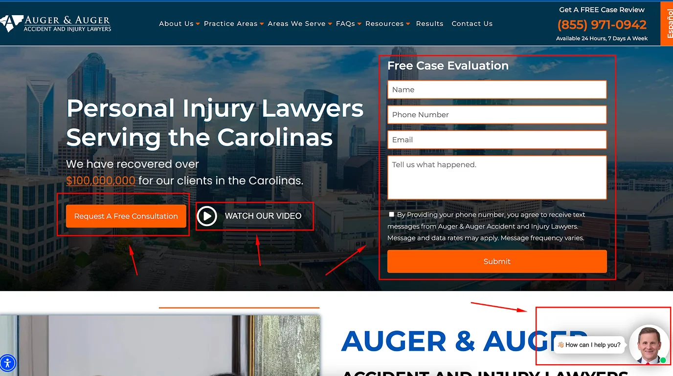 Law firm website mobile first screen with too many competing elements and no clear visual hierarchy