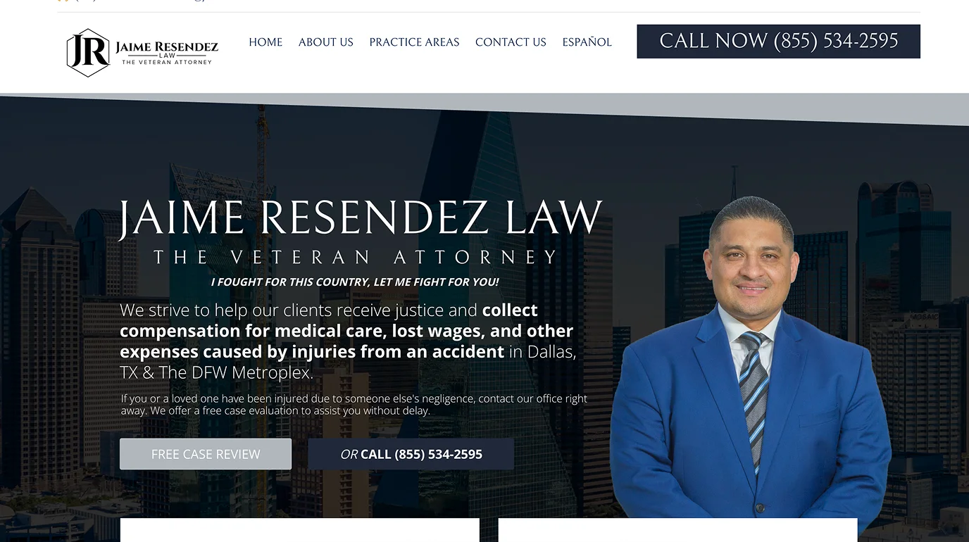 'No cost unless you win' appearing only on the 4th screen of a law firm website, far below the fold