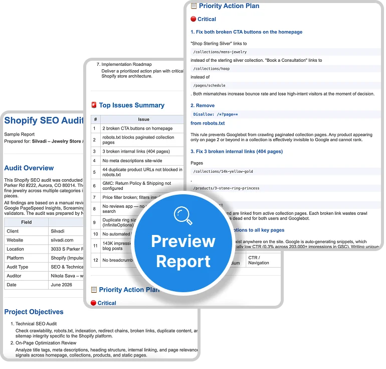 Shopify SEO Audit report preview